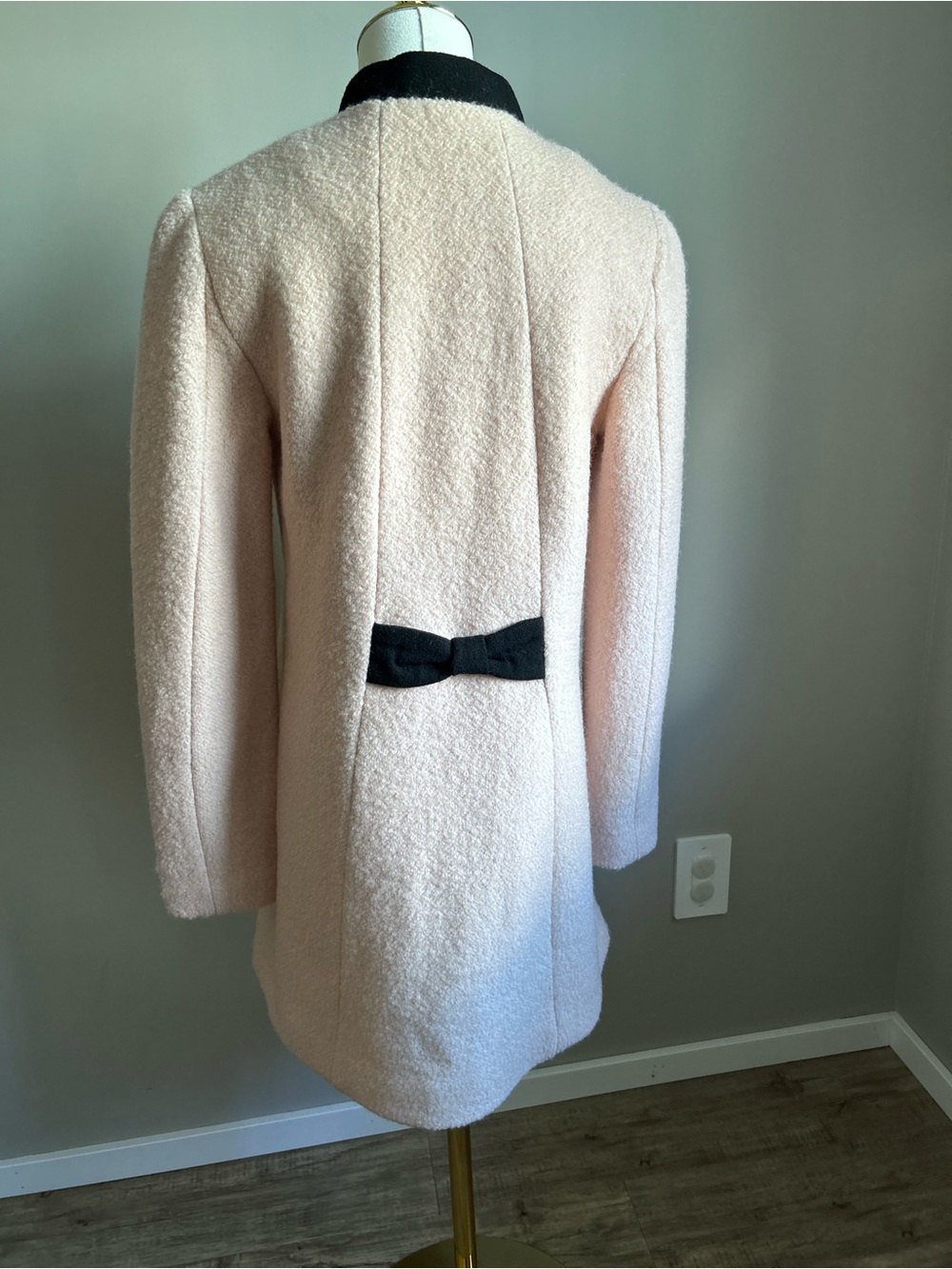 Wool Blend pale pink Coat Black bow Collar feminine girly classy fall fancy - Picture 2 of 13